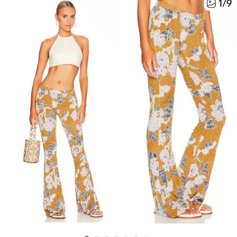 Free People Mustard Floral Pull On Flares